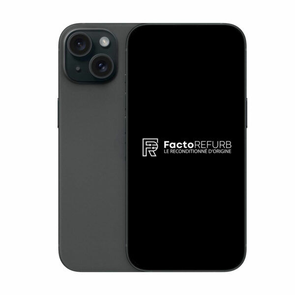 iPhone 15 128 Go Noir - Reconditionné par le fabricant - Batterie 100% neuve d'origine - Garanti 2 ans par FactoREFURB